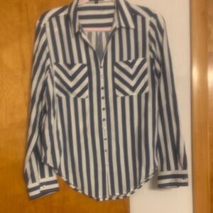 Velvet Heart Navy and White Striped Button-Up Blouse